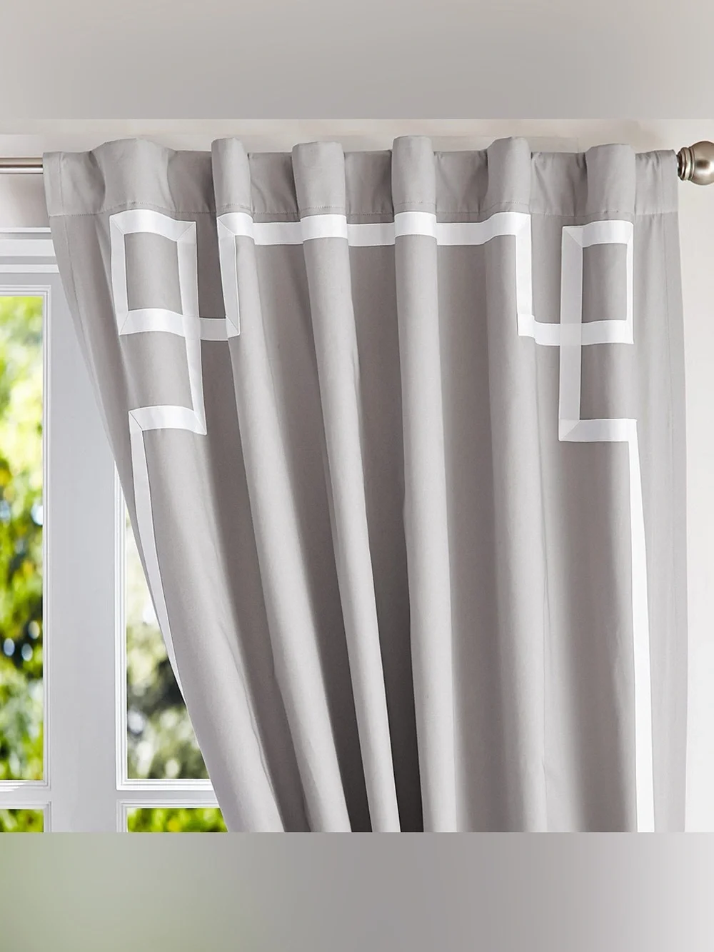 Pottery Barn Emma Ribbon Trim Blackout Curtain Gray w/ White Trim 52